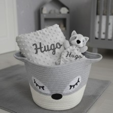 Pack Cesta MAPACHE con manta + doudou bordado
