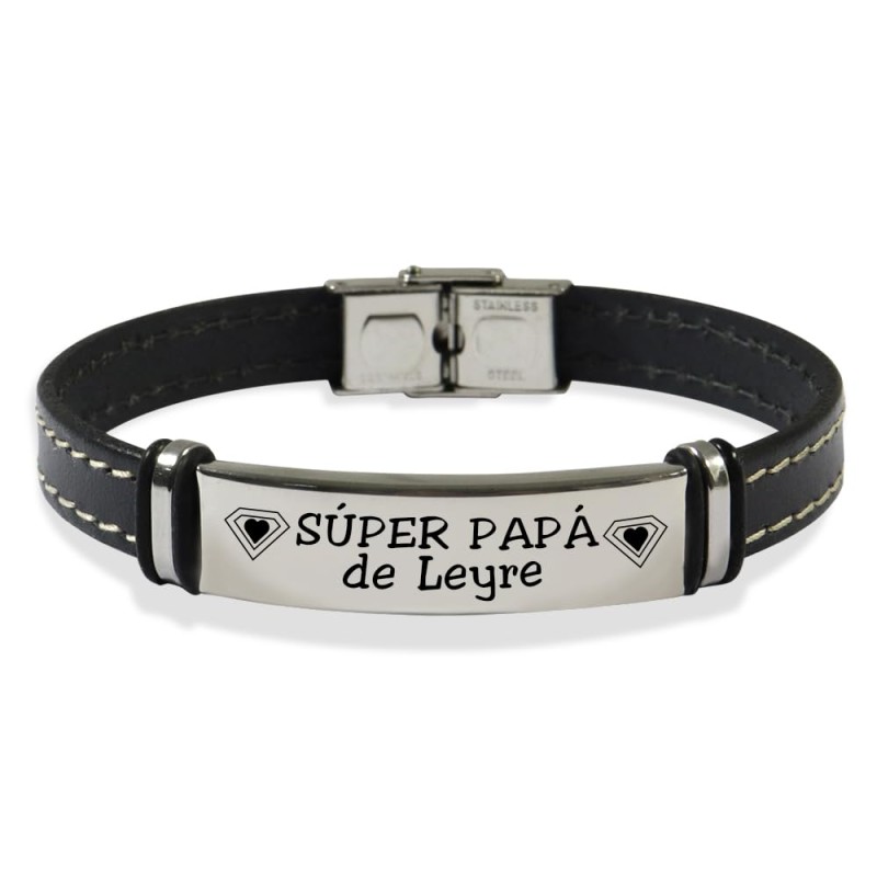 Pulsera cuero cosido - SÚPER PAPÁ DE