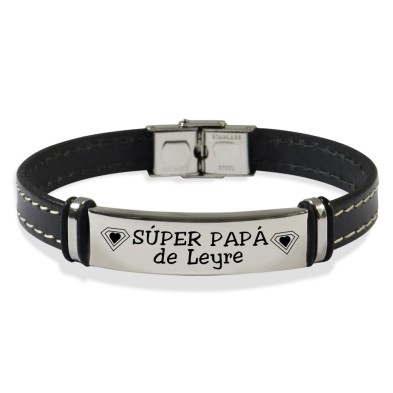 Pulsera cuero cosido - SÚPER PAPÁ DE