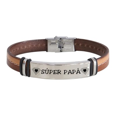 Pulsera cuero cosido - SÚPER PAPÁ