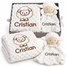 🐏 Cesta regalo con manta y doudou a juego