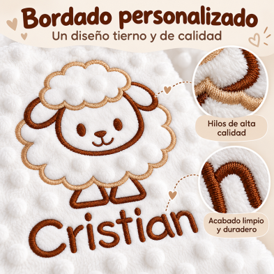 🐏 Cesta regalo con manta y doudou a juego