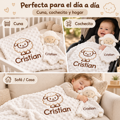 🐏 Cesta regalo con manta y doudou a juego