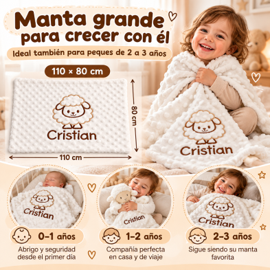 🐏 Cesta regalo con manta y doudou a juego