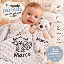 🦝 Cesta regalo con manta y doudou a juego