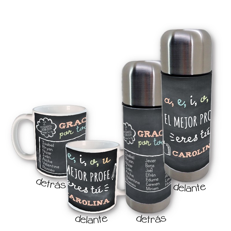 Termo + Taza pizarra AEIOU + Caja regalo