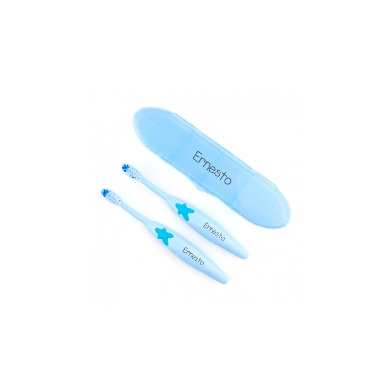 Pack 2 Cepillos de dientes con Estuche Azul +6M SOLO SE PERSONALIZAN LOS CEPILLOS