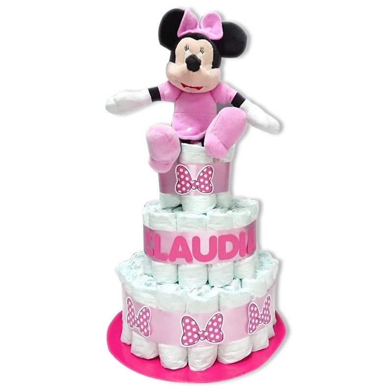 Tarta de pañales 3 pisos MINNIE rosa