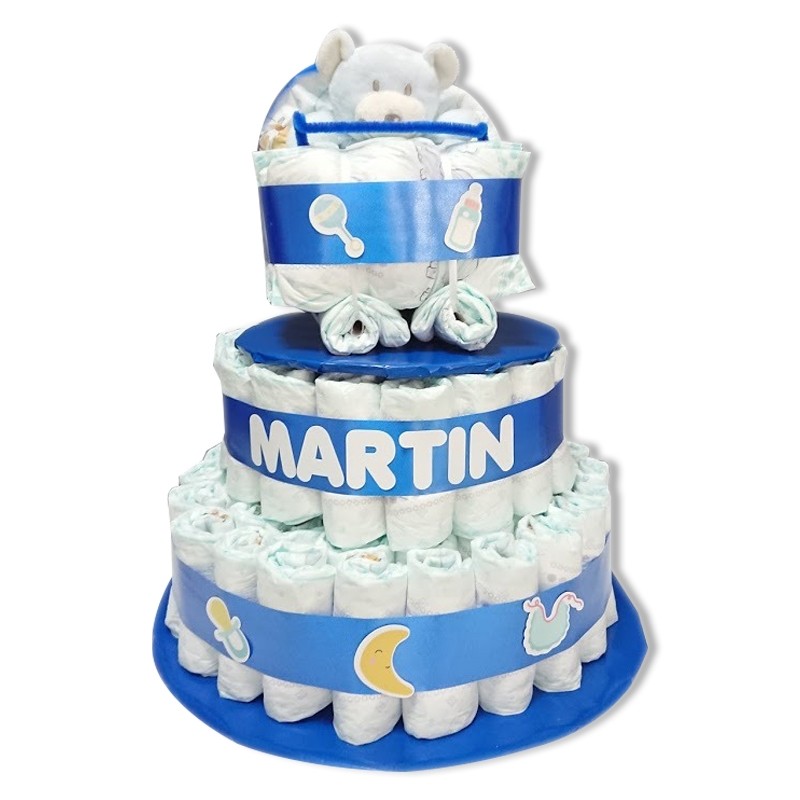 Tarta Cochecito AZUL doudou básico