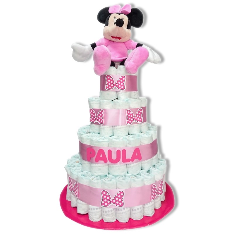 Tarta de pañales 4 pisos ROSA Minnie