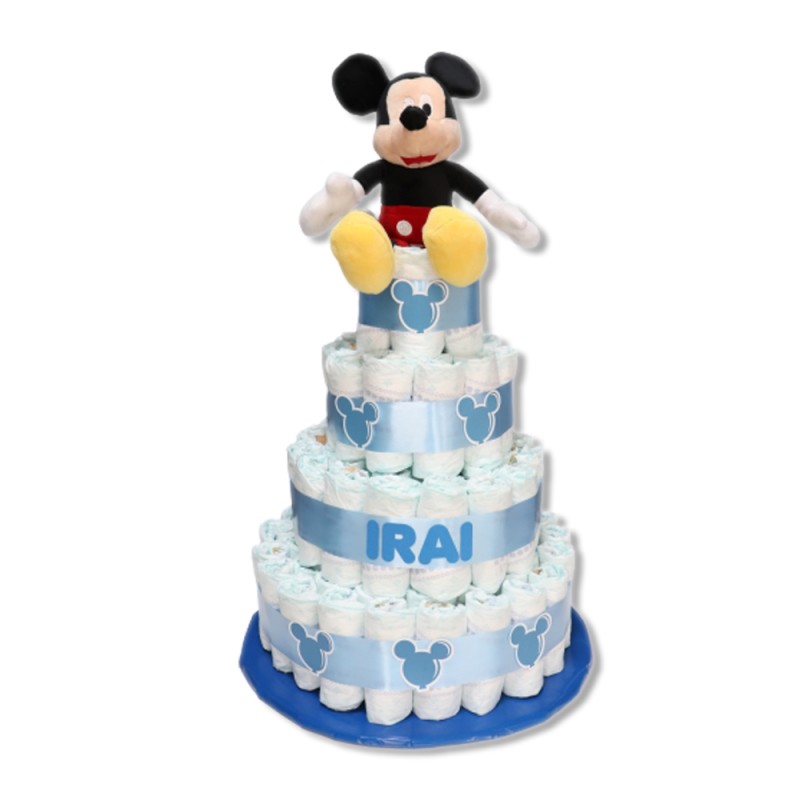 Tarta de pañales 4 pisos AZUL Mickey