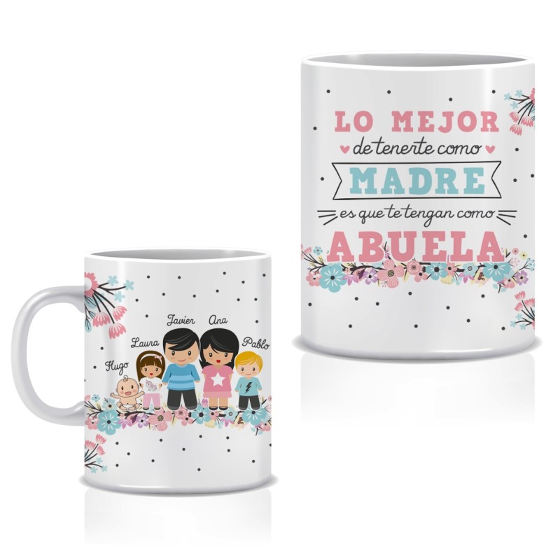 Taza personalizada LO MEJOR DE TENERTE - ABUELA Y NIÑOS