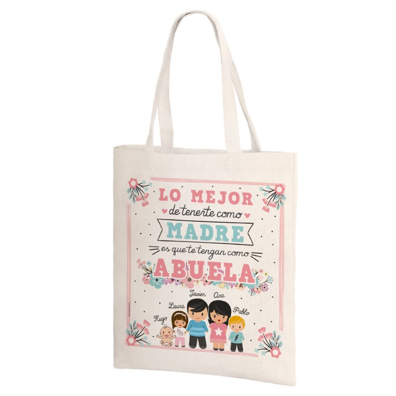 Bolsa de lino LO MEJOR DE TENERTE - ABUELA Y NIÑOS