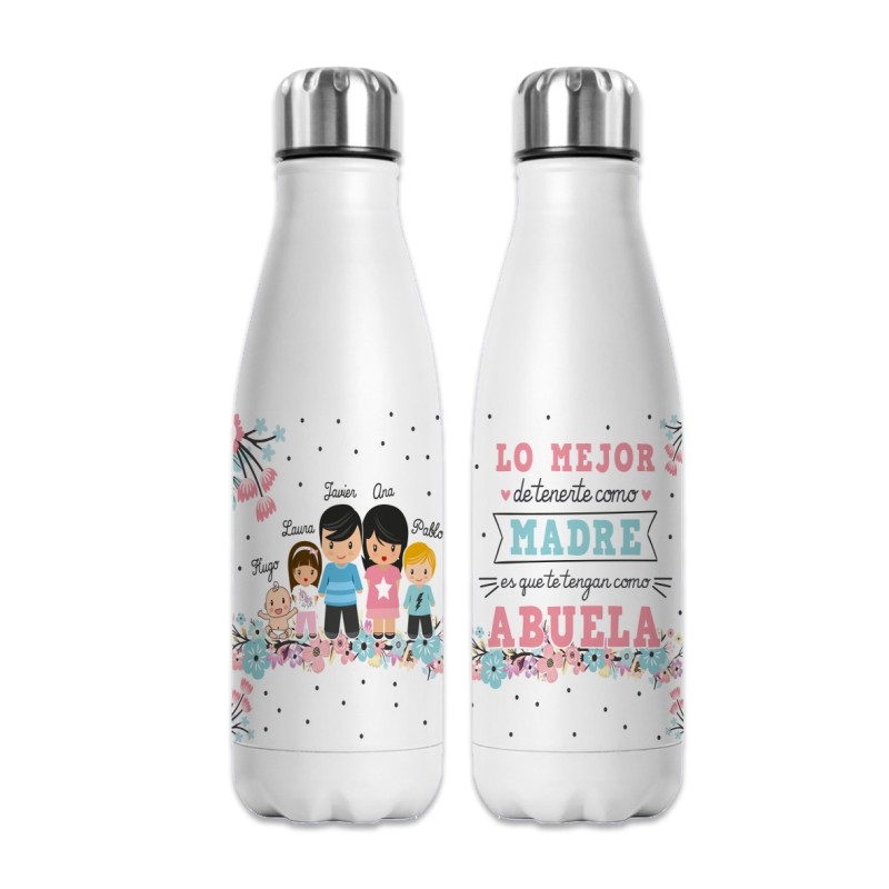 Botella personalizada LO MEJOR DE TENERTE - ABUELA Y NIÑOS