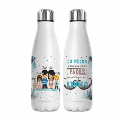 Botella personalizada LO MEJOR DE TENERTE - ABUELO Y NIÑOS