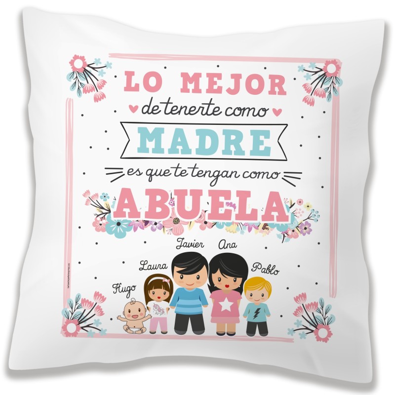 Cojín personalizado LO MEJOR DE TENERTE - ABUELA Y NIÑOS