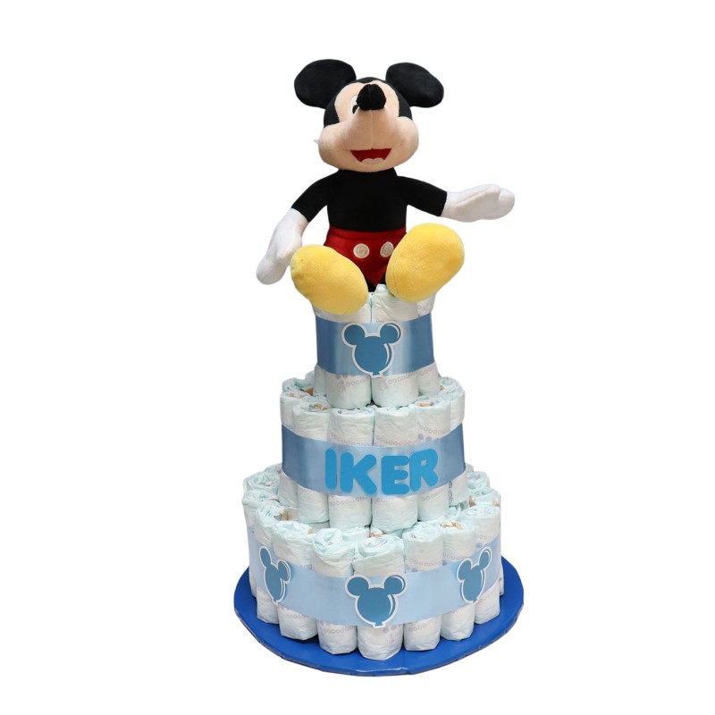 Tarta de pañales 3 pisos MICKEY azul