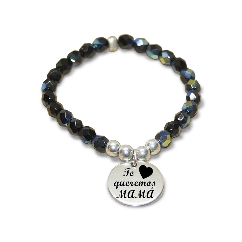 Pulsera cristal negro - TE QUEREMOS MAMÁ