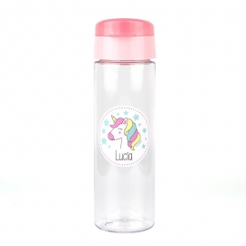 Botella plástico personalizada rosa 600ml - UNICORNIO