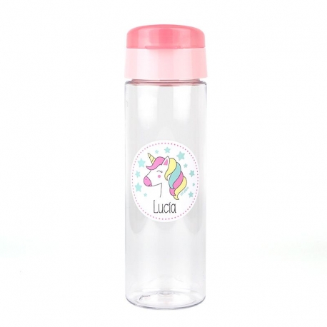 Botella plástico personalizada rosa 600ml - UNICORNIO