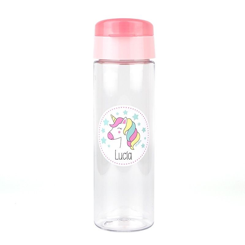 Botella plástico personalizada rosa 600ml - UNICORNIO