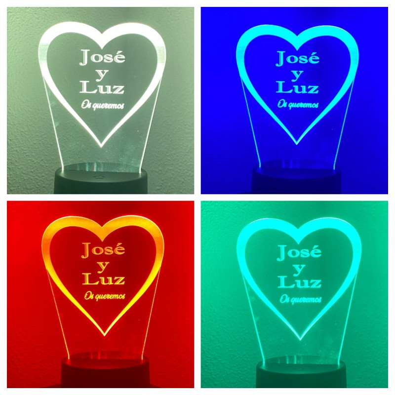 Lámpara LED personalizada CORAZÓN CON NOMBRES