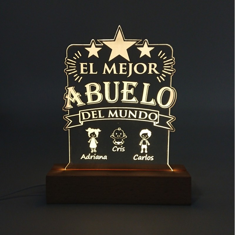 Lámpara led personalizada madera - MEJOR ABUELO con niños