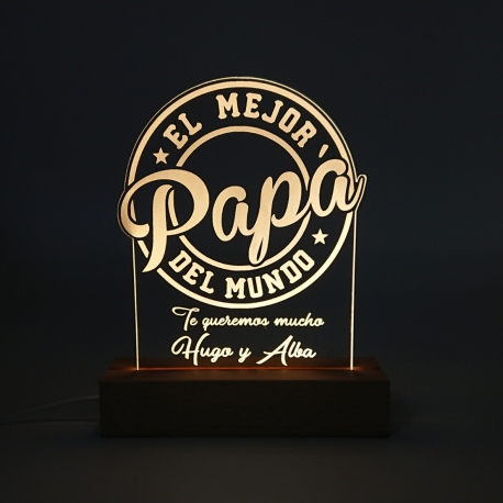 Lámpara led personalizada madera - EL MEJOR PAPÁ DEL MUNDO