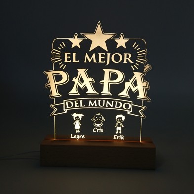 Lámpara led personalizada madera - MEJOR PAPÁ con niños