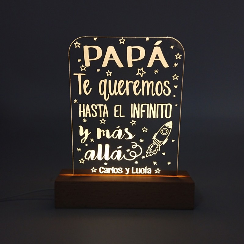 Lámpara led personalizada madera - HASTA EL INFINITO