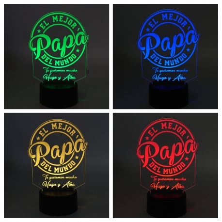 Lámpara led personalizada colores - EL MEJOR PAPÁ DEL MUNDO