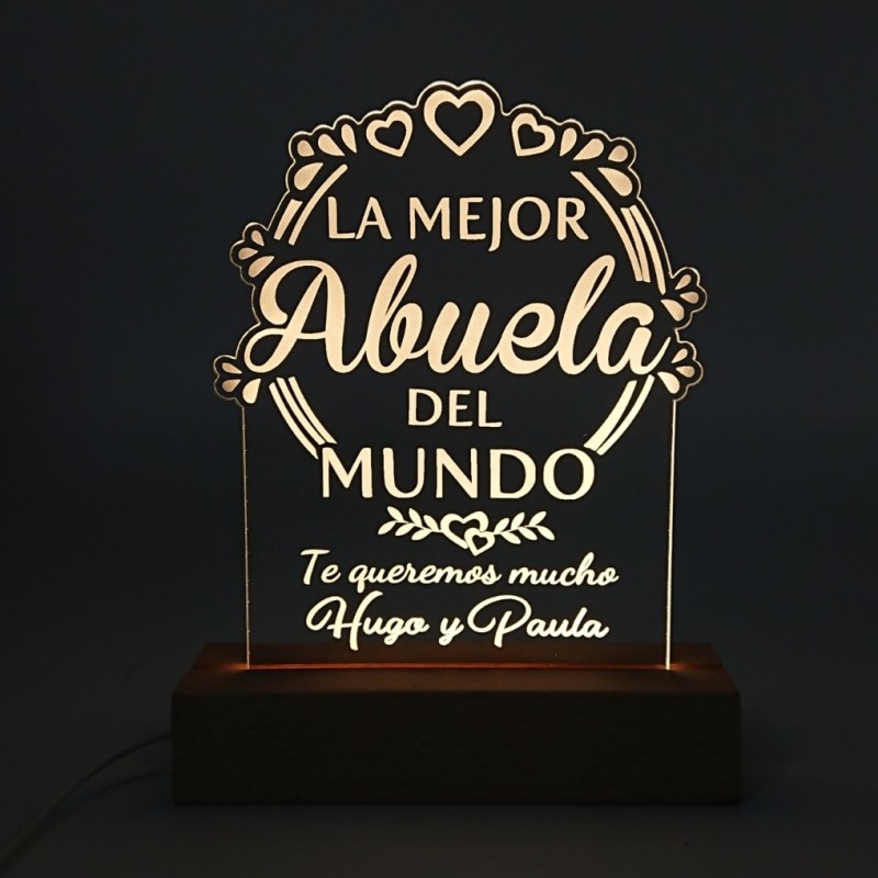 Lámpara led personalizada madera - LA MEJOR ABUELA DEL MUNDO