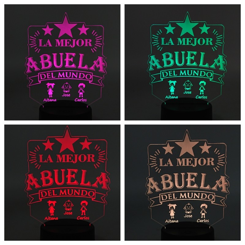 Lámpara led personalizada colores - MEJOR ABUELA con niños