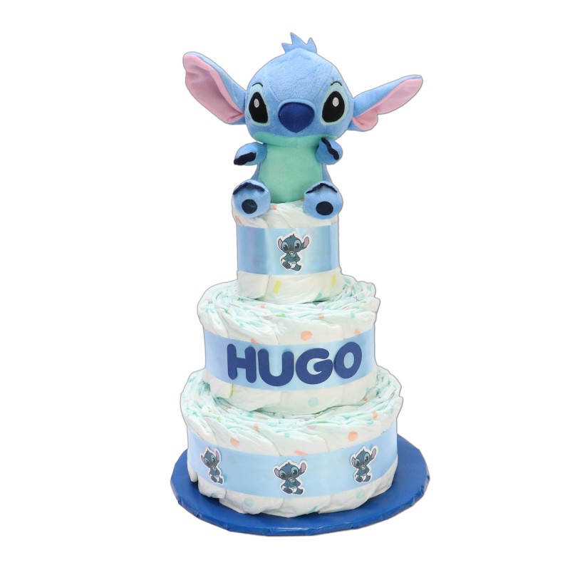 Tarta de pañales 3 pisos STITCH AZUL