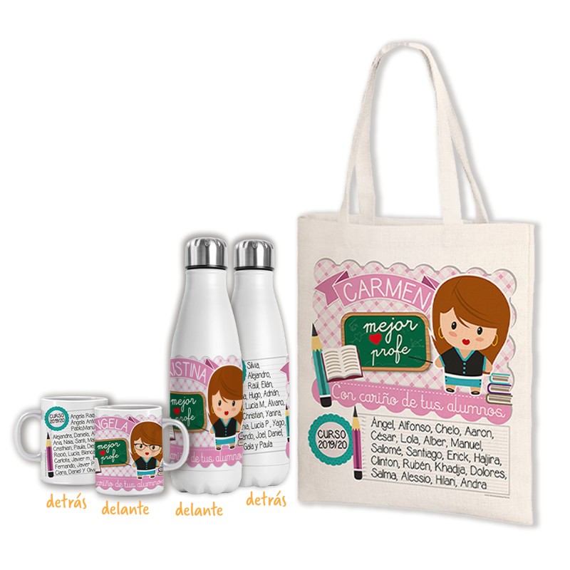 Pack profes - Bolsa de asas + botella + taza - PROFESORA