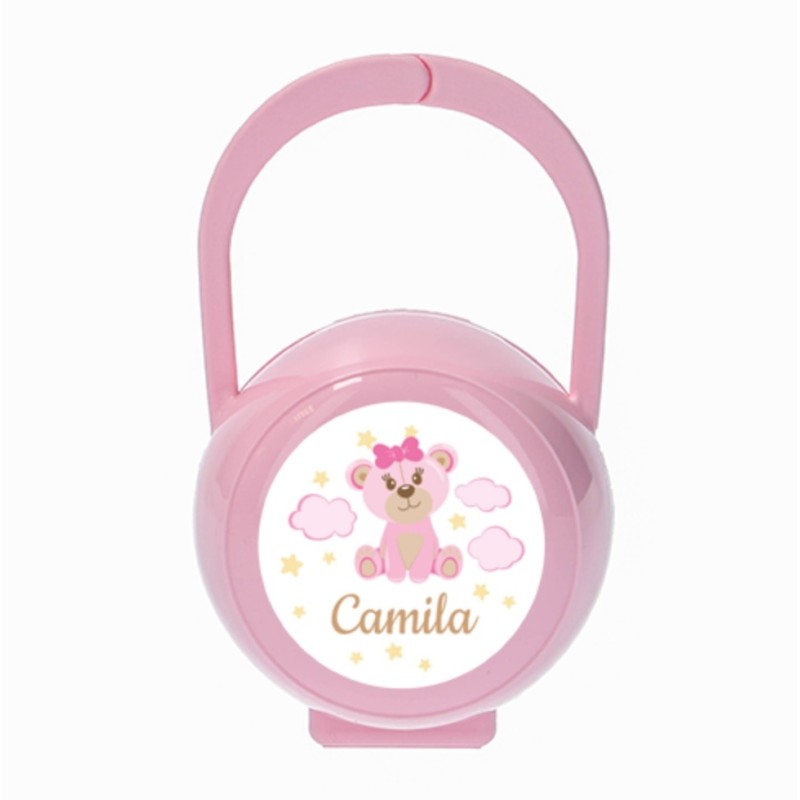 Portachupetes personalizado rosa osita