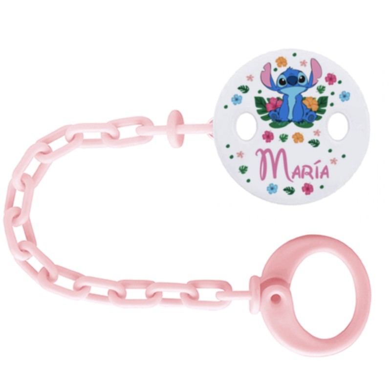 Sujetachupetes personalizado cadena Stitch rosa