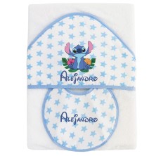 Capa de baño Stitch azul + Babero nombre