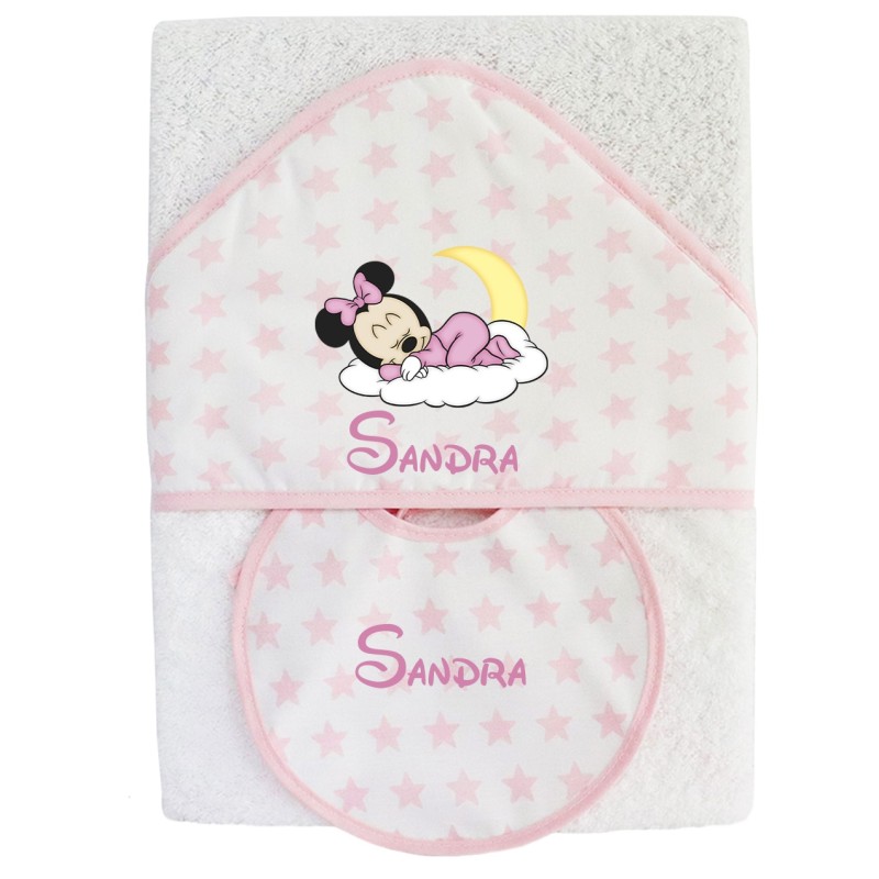 Capa de baño Minnie + Babero nombre