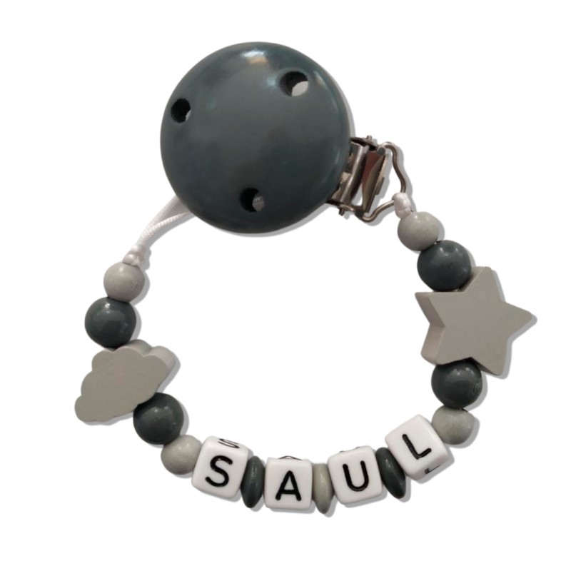 Sujetachupetes  personalizado - COLECCIÓN NUBE GRIS