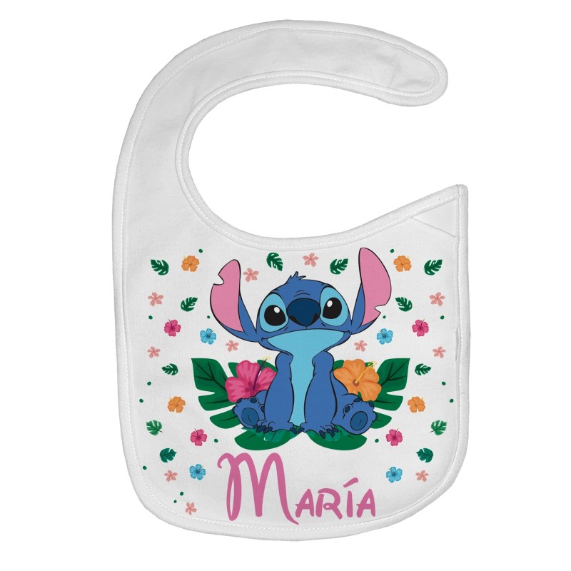 Babero personalizado Stitch rosa