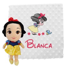 Manta blanca bordada BLANCANIEVES + PELUCHE