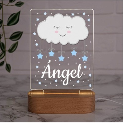 Lámpara led madera NUBE AZUL
