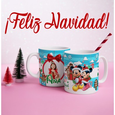 Taza navideña MICKEY Y MINNIE con FOTO