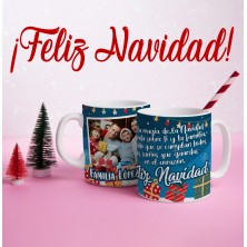 Taza navideña FAMILIA AZUL con FOTO